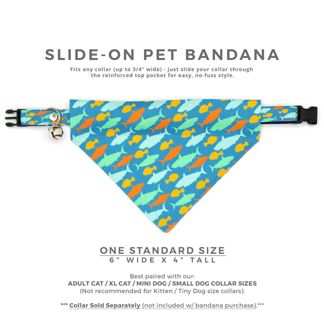 Shark Cat Bandana - "Fintastic" - Blue Fish Bandana for Cat + Small Dog / Ocean, Sea, Goldfish, Summer, Aquatic / Slide-on Bandana / Over-the-Collar