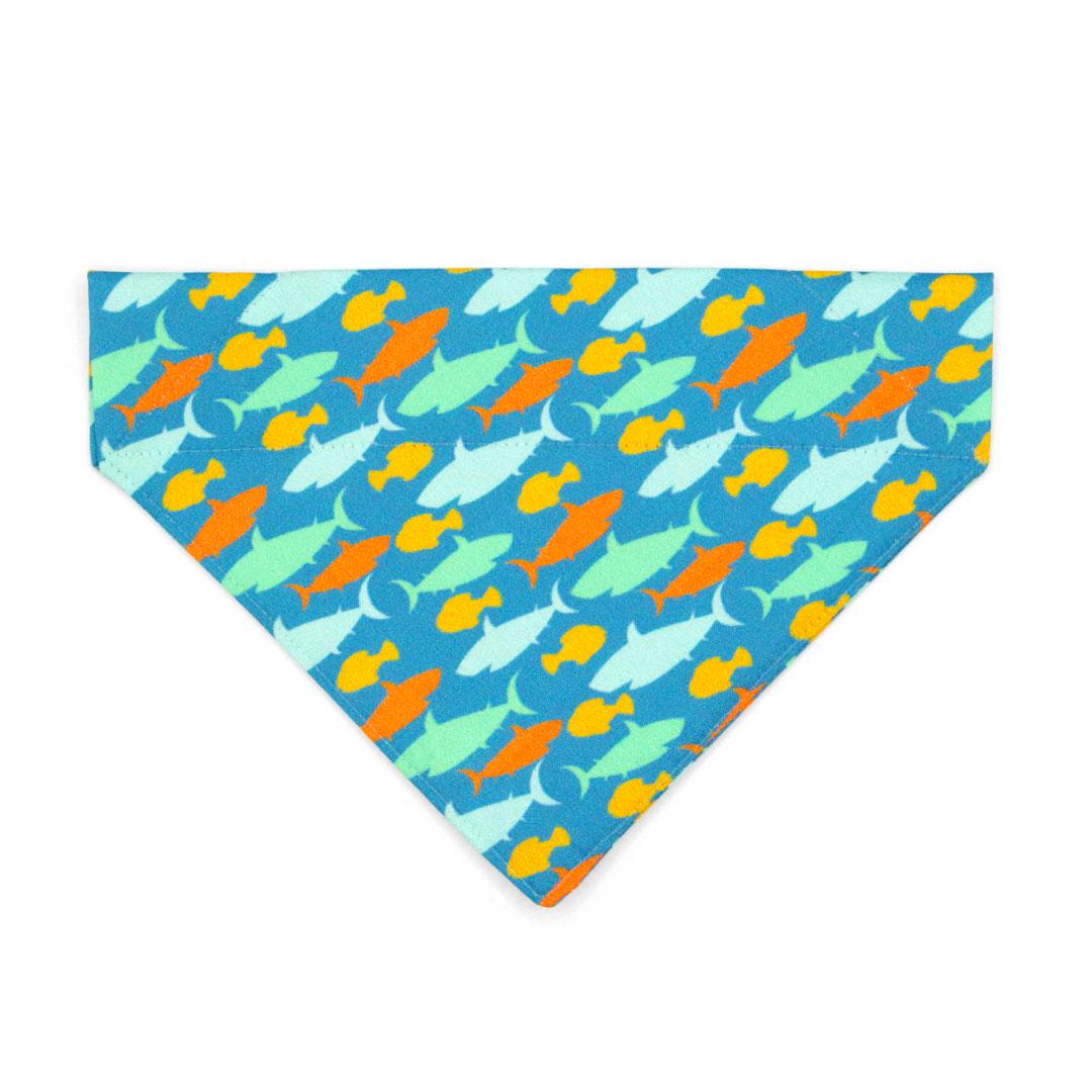 Shark Cat Bandana - "Fintastic" - Blue Fish Bandana for Cat + Small Dog / Ocean, Sea, Goldfish, Summer, Aquatic / Slide-on Bandana / Over-the-Collar