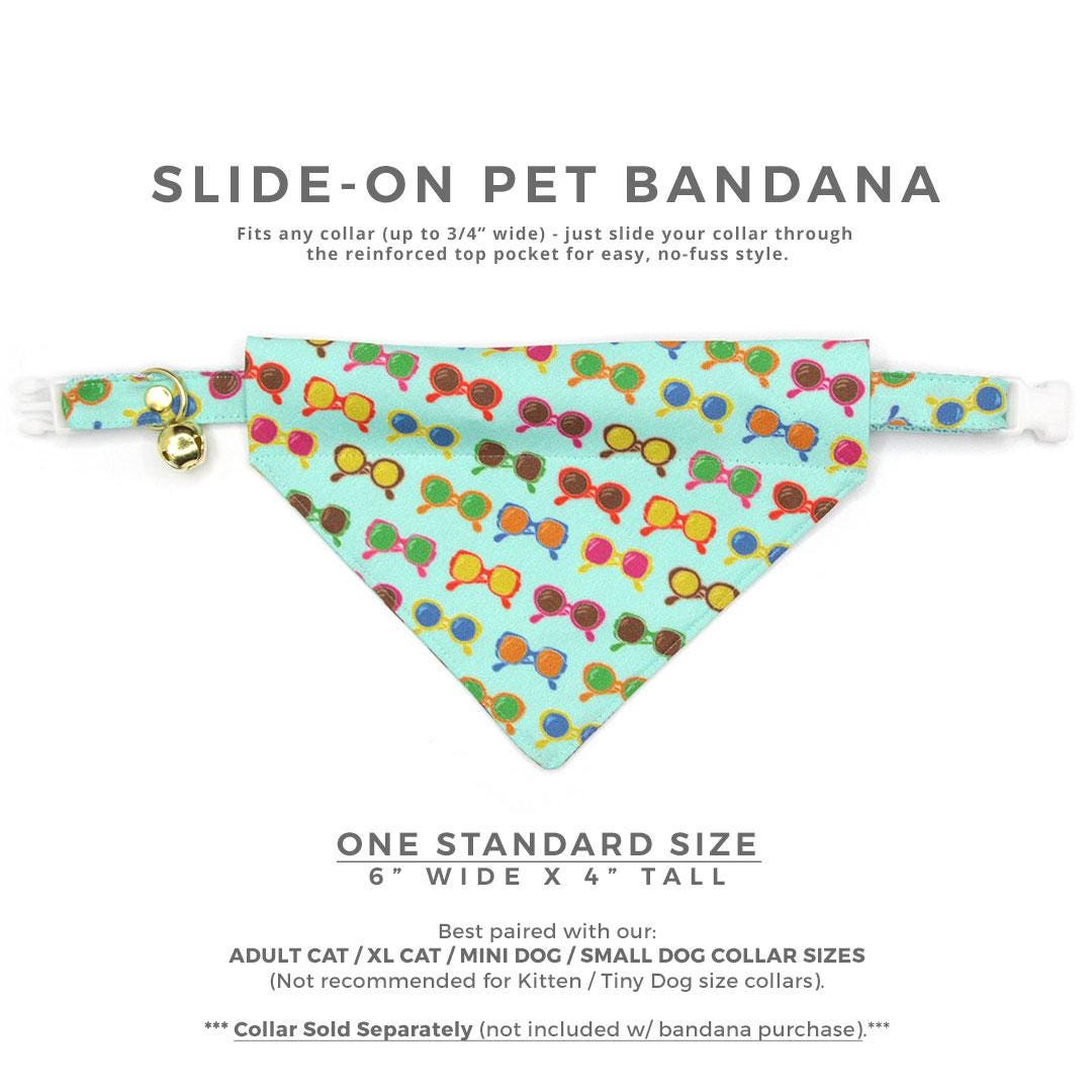 Sunglasses Cat Bandana - "Poolside" - Swimming Pool Aqua Mint Bandana for Cat + Small Dog / Summer, Cool, Hipster, Fun / Slide-on Bandana / Over-the-Collar