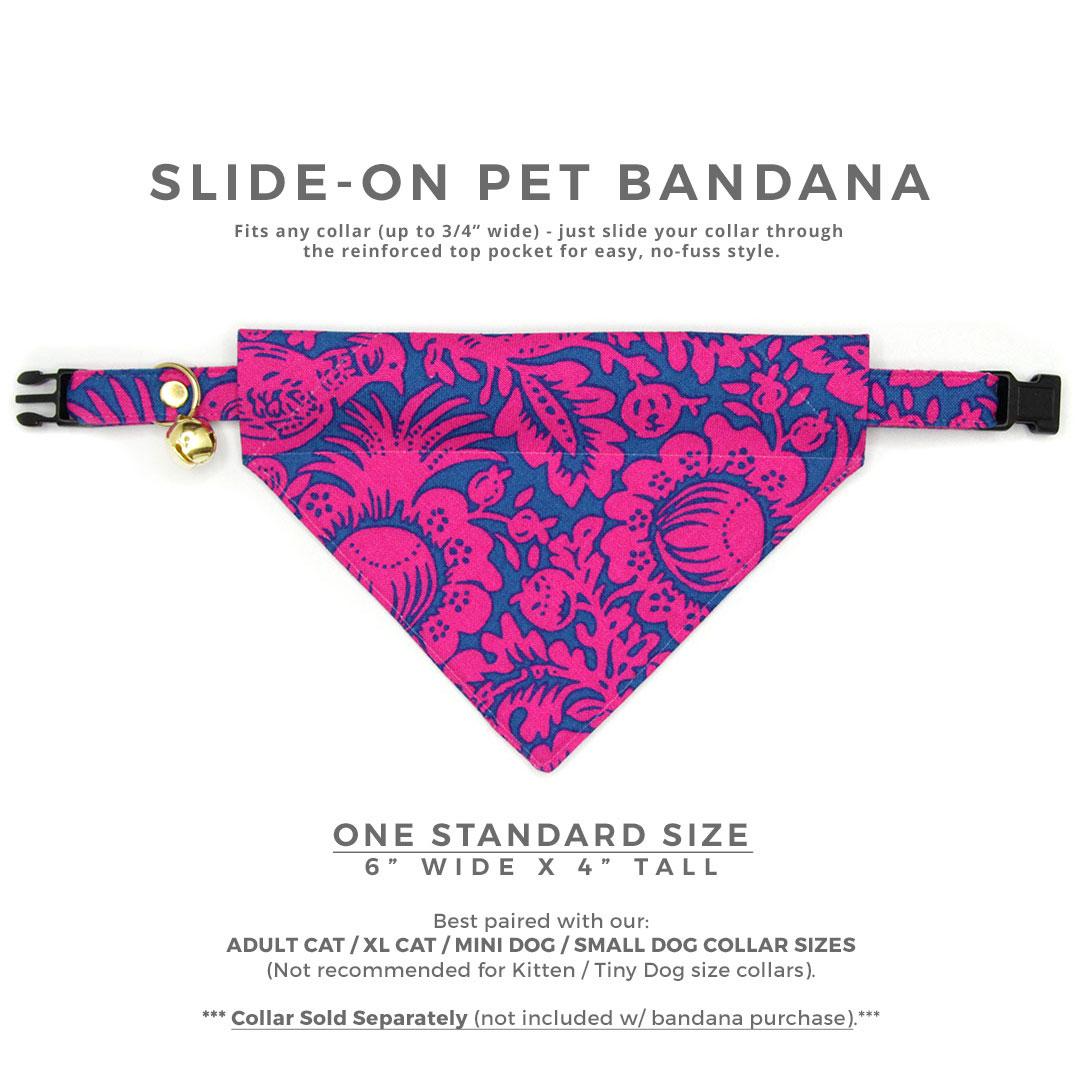Hawaiian Cat Bandana - "Cabana Pink" - Hot Pink Bandana for Cat + Small Dog / Tropical, Girl Cat, Summer / Slide-on Bandana / Over-the-Collar