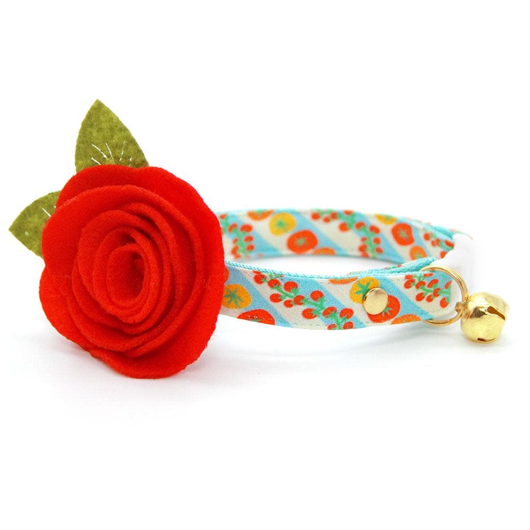 Tomato Cat Collar - "Tomato Trellis" - Cute Cherry Tomatoes Cat Collar / Garden Fruits & Veggies, Summer / Breakaway Buckle or Non-Breakaway / Cat, Kitten + Small Dog Sizes
