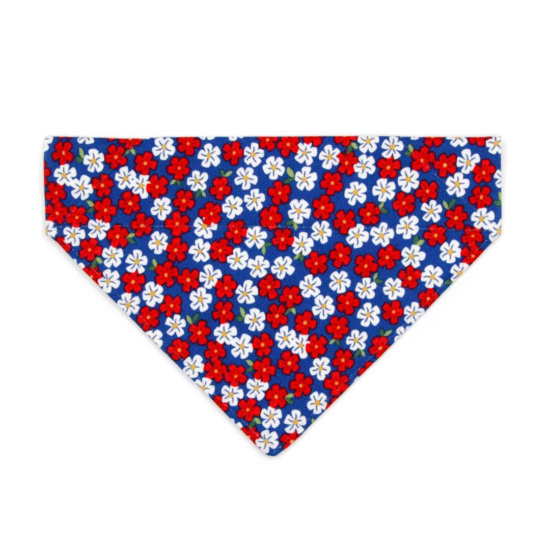 4th of July Cat Bandana - "Red White & Bloom" - Blue Red Floral Bandana for Cat + Small Dog / Patriotic, Independence Day, Summer / Slide-on Bandana / Over-the-Collar