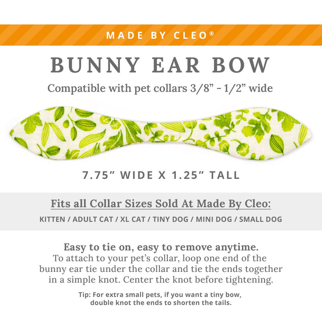 Cat Collar & Bunny Ear Bow Set - "Herb Garden" - Botanical Green Leaf Cat Collar w/ Matching Bunny Bow Tie / Tie-On Scarf / Cat, Kitten + Small Dog Sizes