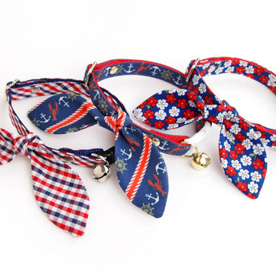 Cat Collar - "Heritage" - Gingham Red White & Blue Plaid Cat Collar / Patriotic, Independence Day, 4th of July / Breakaway Buckle or Non-Breakaway / Cat, Kitten + Small Dog Sizes