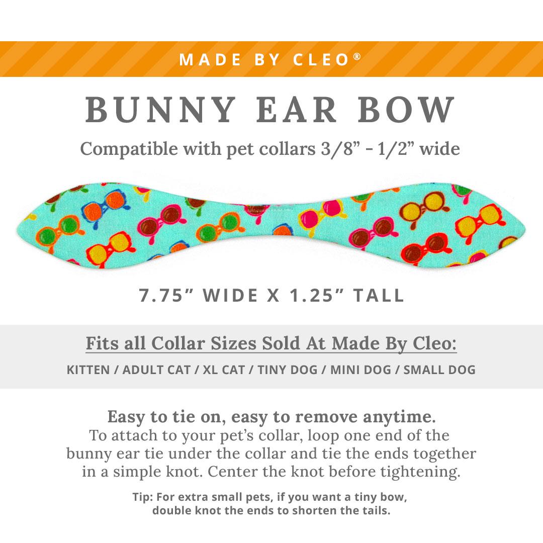 Cat Collar & Bunny Ear Bow Set - "Poolside" - Sunglasses Cat Collar w/ Matching Bunny Bow Tie / Tie-On Scarf / Cat, Kitten + Small Dog Sizes