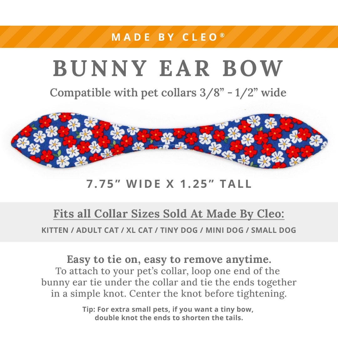 Cat Collar & Bunny Ear Bow Set - "Red White & Bloom" - Blue Red Floral Cat Collar w/ Matching Bunny Bow Tie / 4th of July, Summer, Patriotic / Tie-On Scarf / Cat, Kitten + Small Dog Sizes