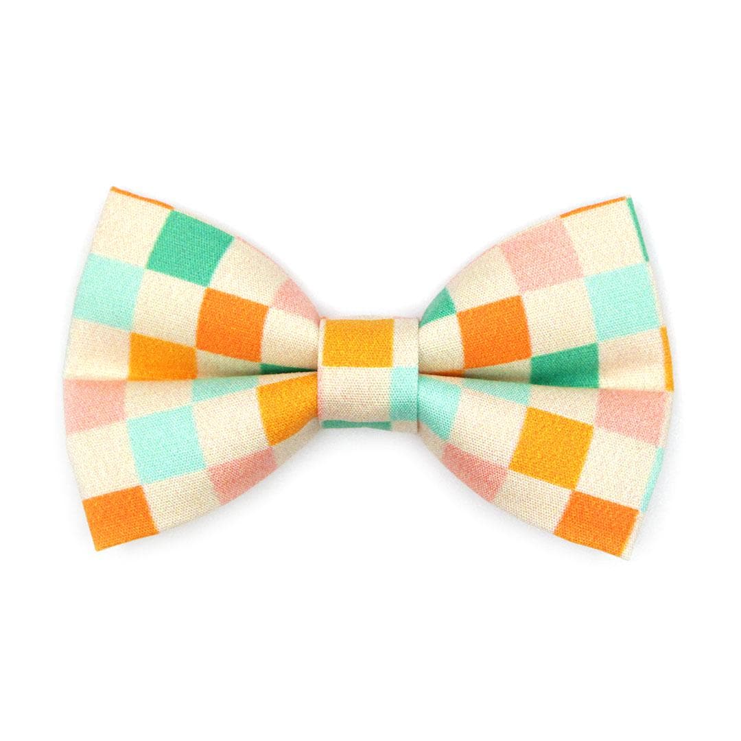 Checkered Bow Tie Cat Collar Set - "Checkmate" - Retro Pastel Checked Cat Collar w/ Bowtie / Fun, Trendy, Groovy Y2K Cat, Kitten, Small Dog