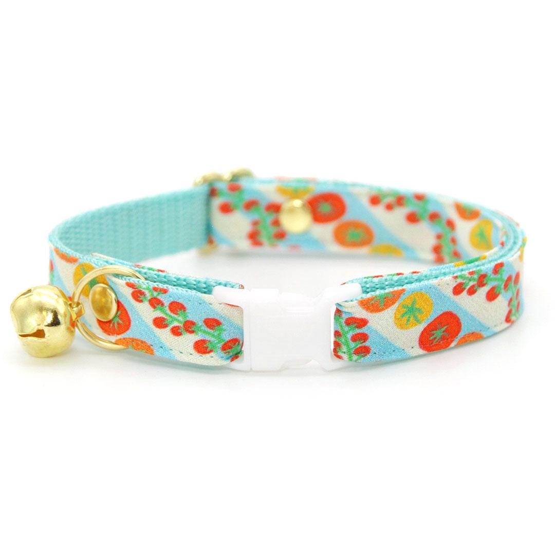 Cat Collar + Flower Set - "Tomato Trellis" - Garden Tomato Cat Collar w/ Red Felt Flower (Detachable) / Cat, Kitten + Small Dog Sizes