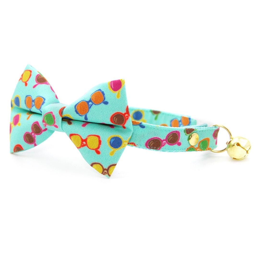 Bow Tie Cat Collar Set - "Poolside" - Sunglasses Cat Collar with Bow Tie / Fun Trendy Summer / Cat, Kitten, Small Dog Sizes