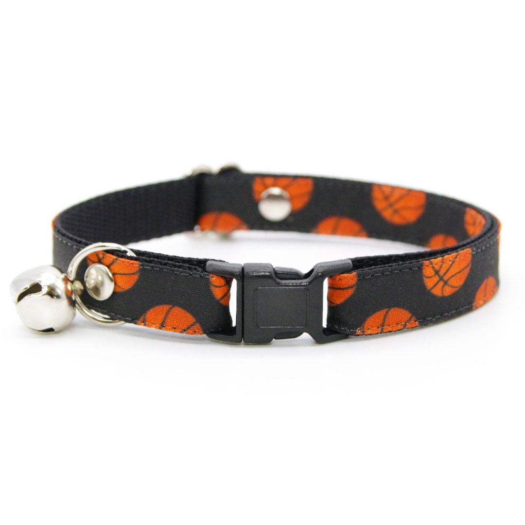 Cat Collar & Bunny Ear Bow Set - "Basketball" - Sports Orange & Black Basketball Cat Collar w/ Matching Bunny Bow Tie / Tie-On Scarf / Cat, Kitten + Small Dog Sizes