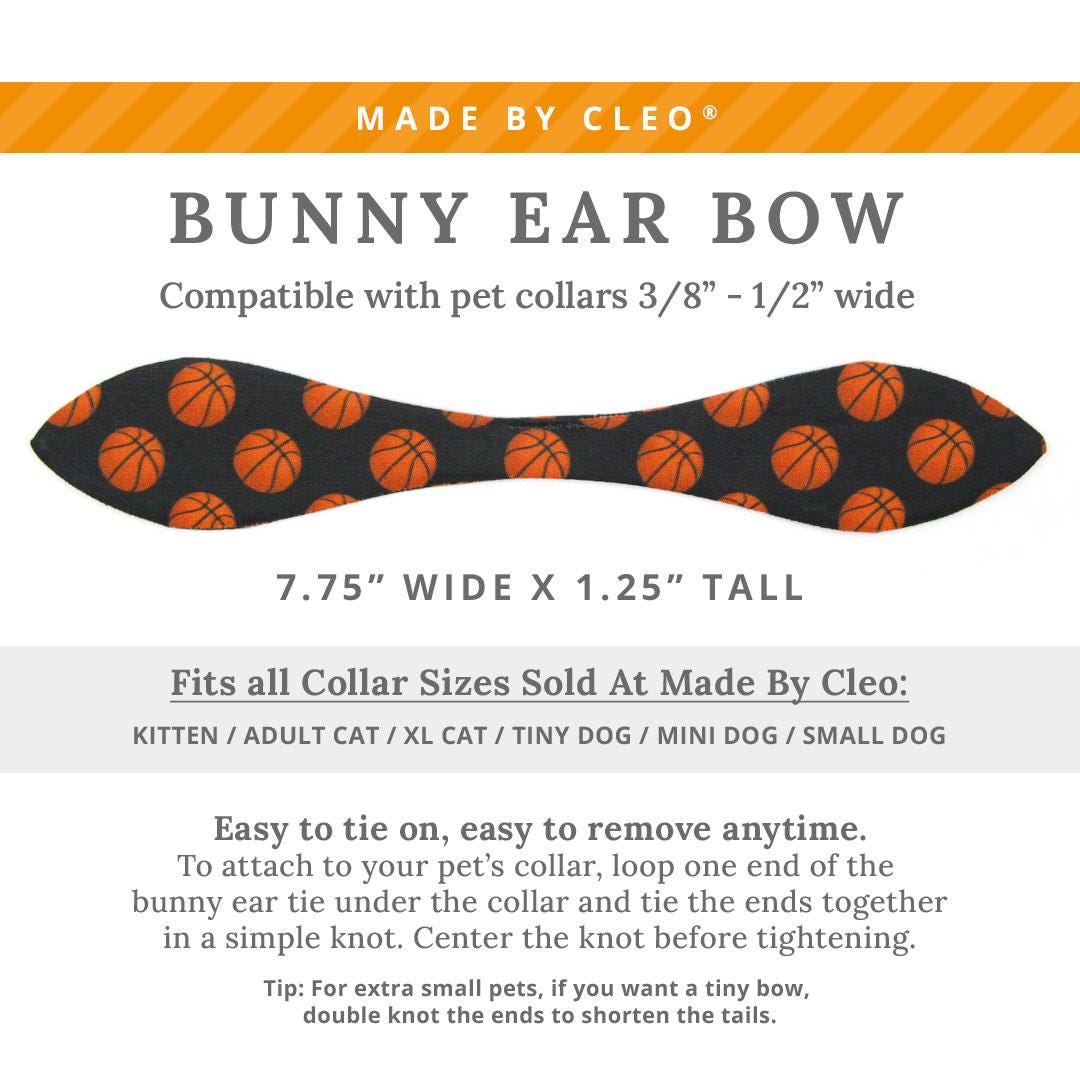 Cat Collar & Bunny Ear Bow Set - "Basketball" - Sports Orange & Black Basketball Cat Collar w/ Matching Bunny Bow Tie / Tie-On Scarf / Cat, Kitten + Small Dog Sizes