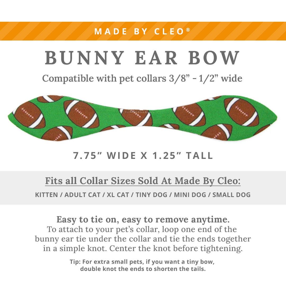 Cat Collar & Bunny Ear Bow Set - "Football" - Sports Green Football Cat Collar w/ Matching Bunny Bow Tie / Tie-On Scarf / Cat, Kitten + Small Dog Sizes