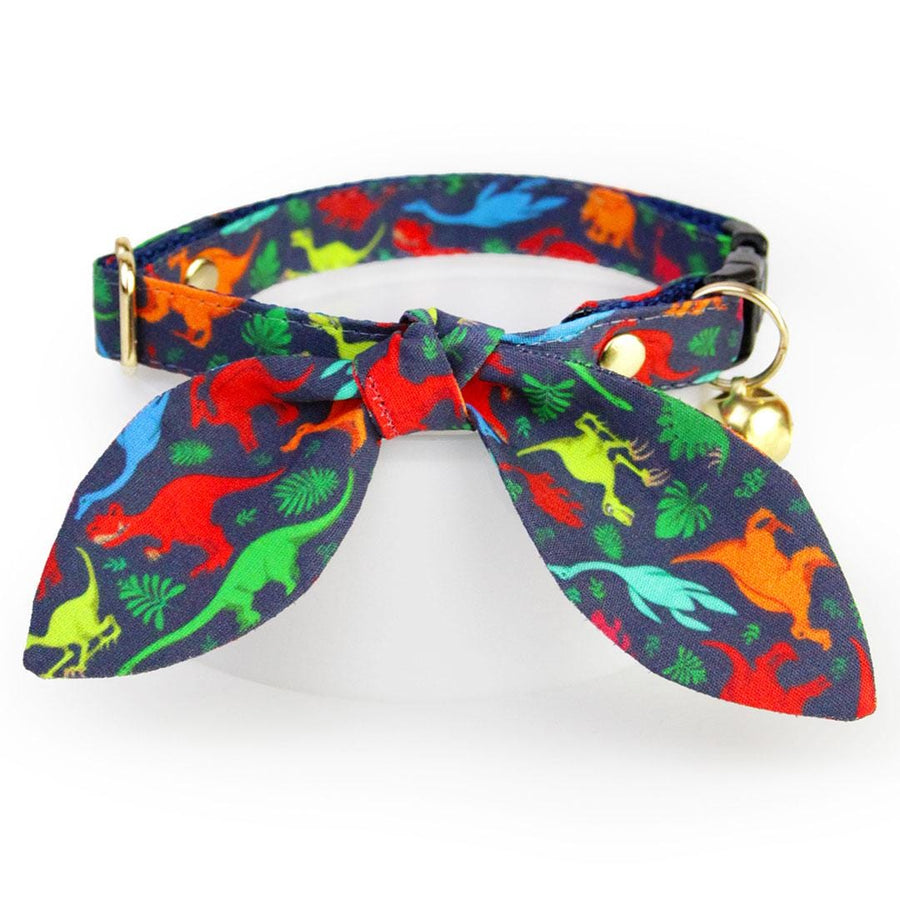 Cat Collar & Bunny Ear Bow Set - "Dinosaurus Rex" - Dinosaur Cat Collar w/ Matching Bunny Bow Tie / Tie-On Scarf / Cat, Kitten + Small Dog Sizes