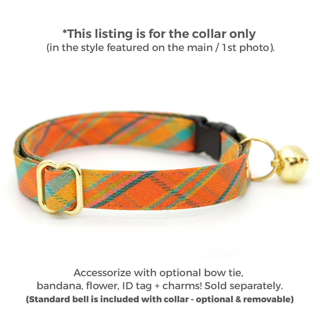 Cat Collar - "Canyon Sunset" - Orange Pink & Teal Plaid Cat Collar / Summer, Fall, Southwestern / Breakaway Buckle or Non-Breakaway / Cat, Kitten + Small Dog Sizes