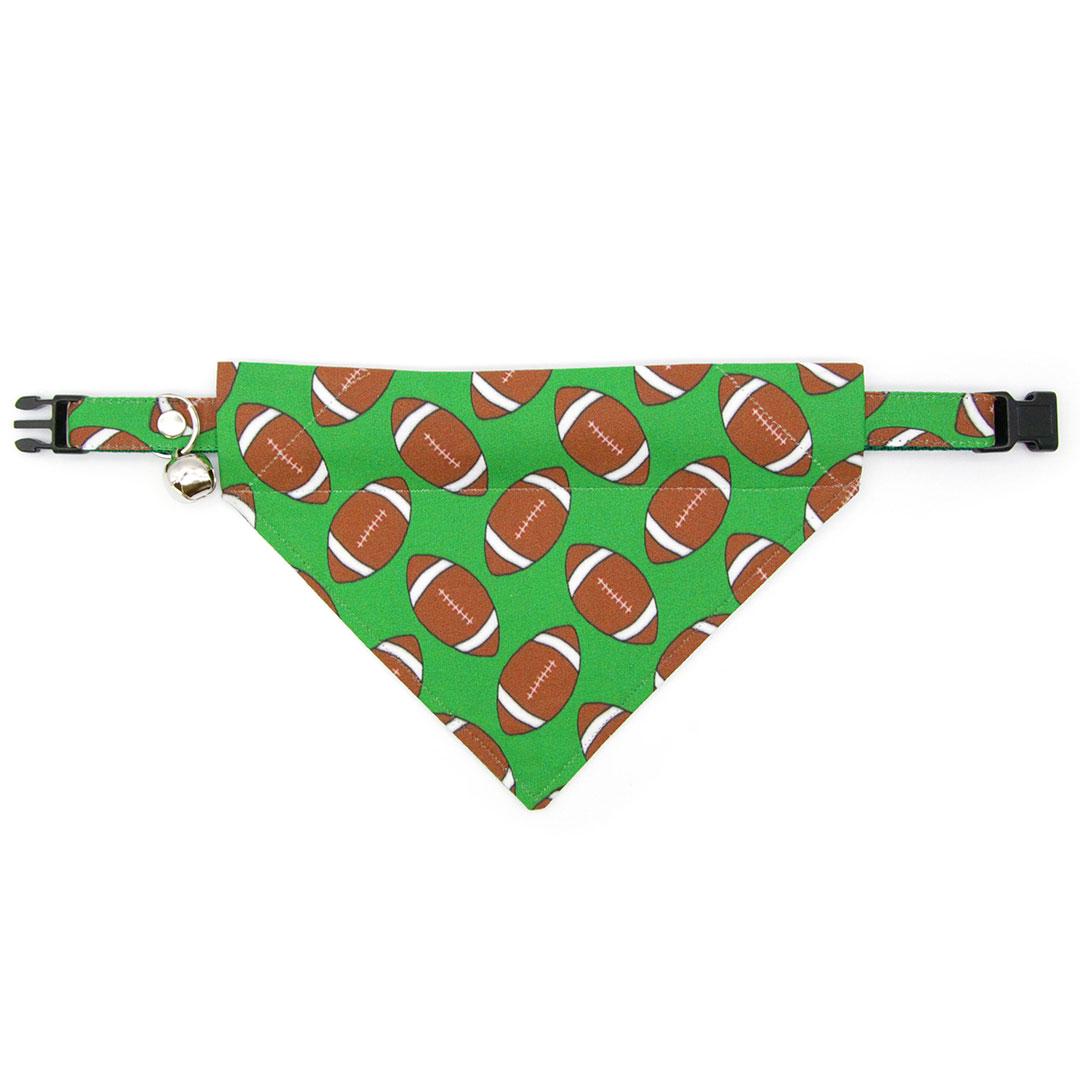 Cat Collar - "Football" - Green Football Cat Collar / Fall Sports, NFL / Breakaway Buckle or Non-Breakaway / Cat, Kitten + Small Dog Sizes