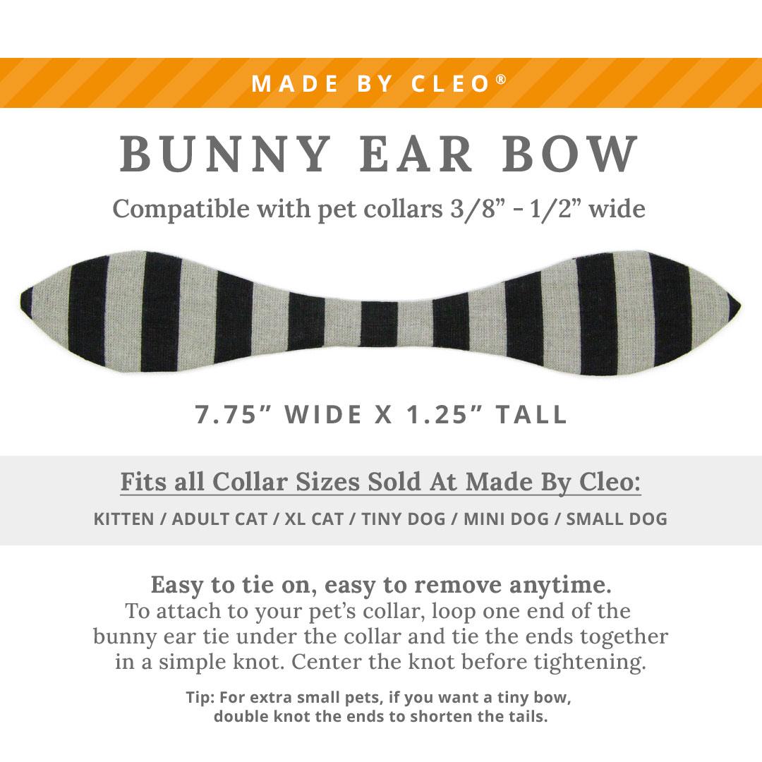 Cat Collar & Bunny Ear Bow Set - "Unexpected Guest" - Black & Gray Stripe Cat Collar w/ Matching Bunny Bow Tie / Tie-On Scarf / Cat, Kitten + Small Dog Sizes