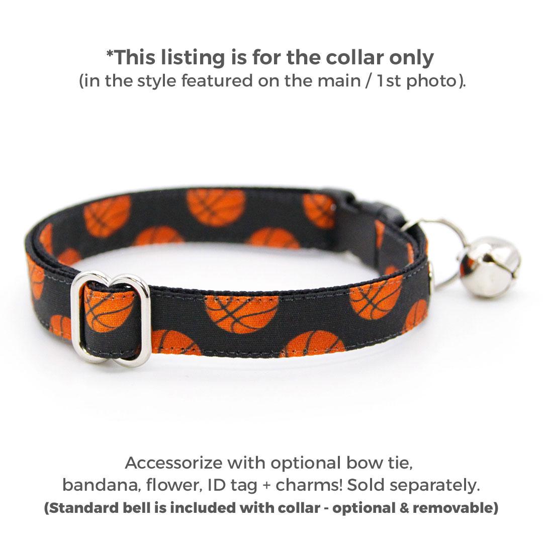 Cat Collar - &quot;Basketball&quot; - Black &amp; Orange Basketball Cat Collar / Sports, NBA / Breakaway Buckle or Non-Breakaway / Cat, Kitten + Small Dog Sizes