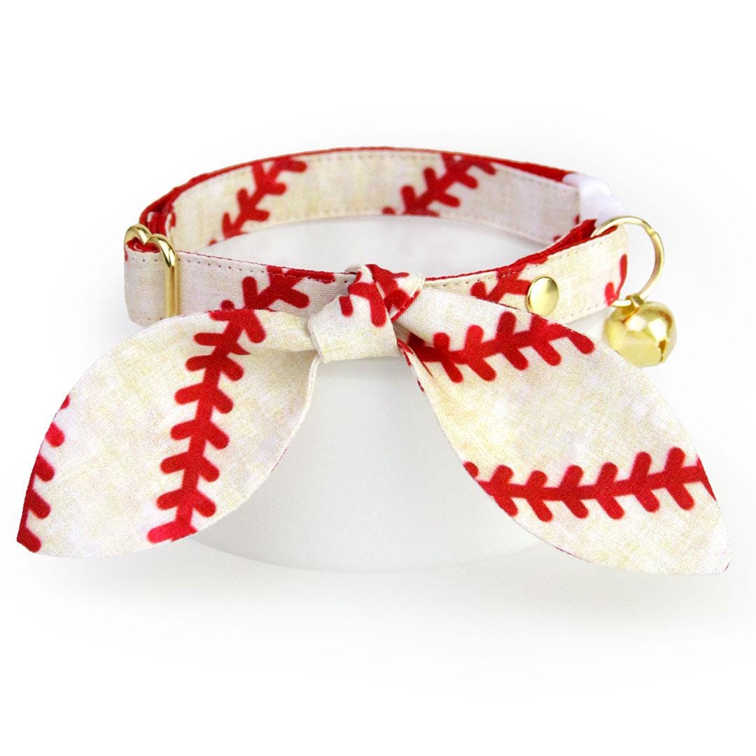 Cat Collar - "Baseball" - Red & White Baseball Cat Collar / Spring, Summer, Softball, Little League, American / Breakaway Buckle or Non-Breakaway / Cat, Kitten + Small Dog Sizes