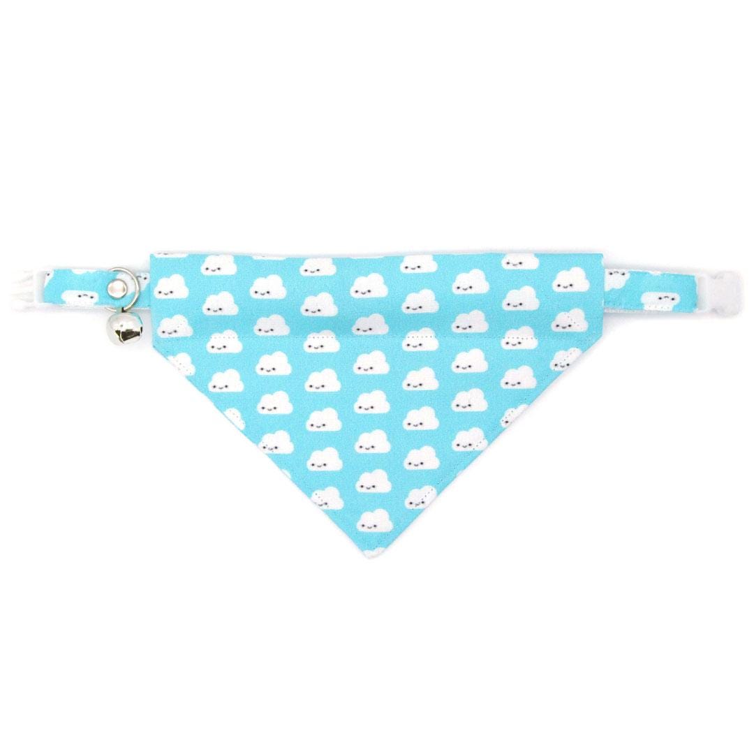 Cat Collar - "Happy Clouds" - Kawaii Sky Blue Cloud Cat Collar / Breakaway Buckle or Non-Breakaway / Cat, Kitten + Small Dog Sizes