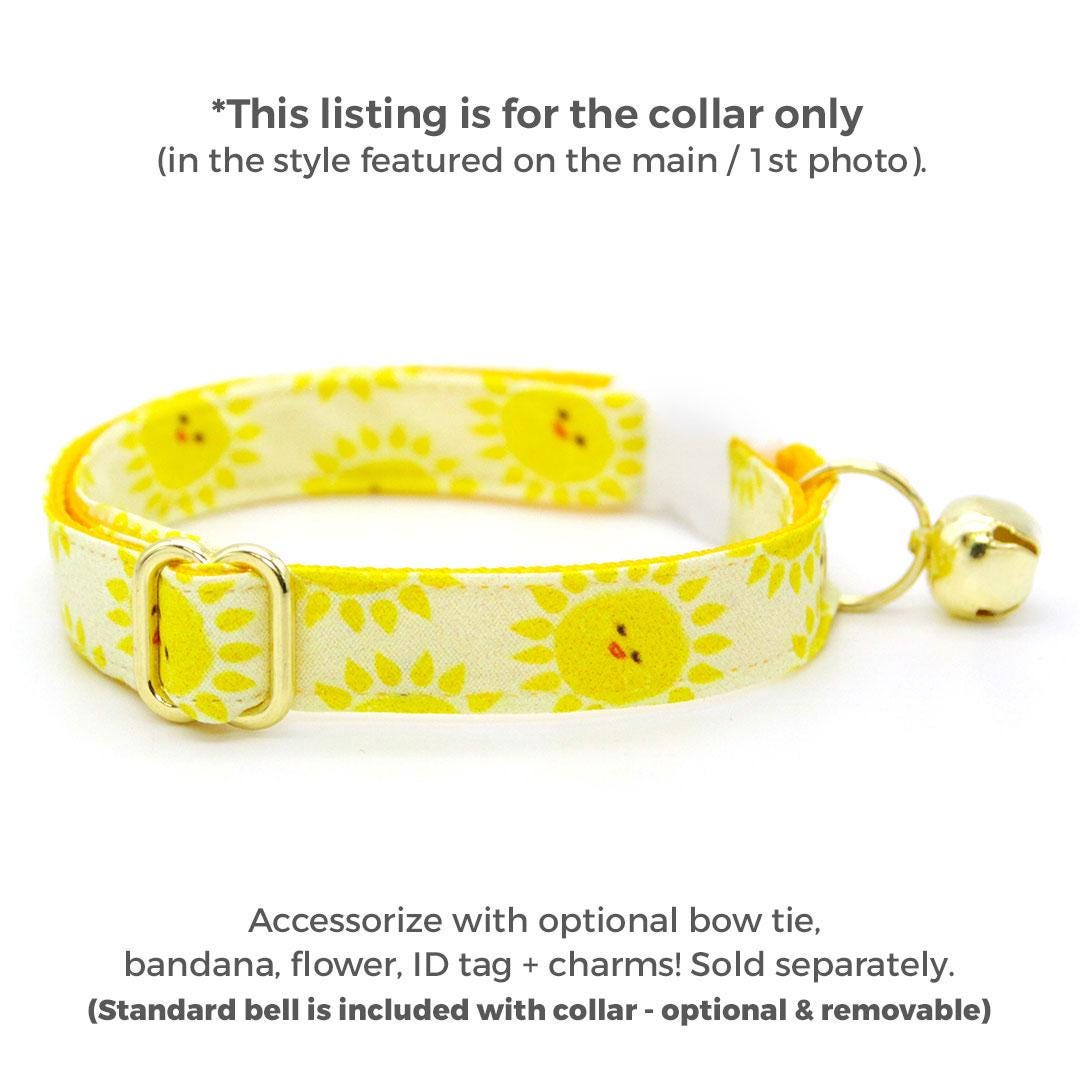 Cat Collar - "Sunshine" - Smiling Yellow Sun Cat Collar / Breakaway Buckle or Non-Breakaway / Cat, Kitten + Small Dog Sizes