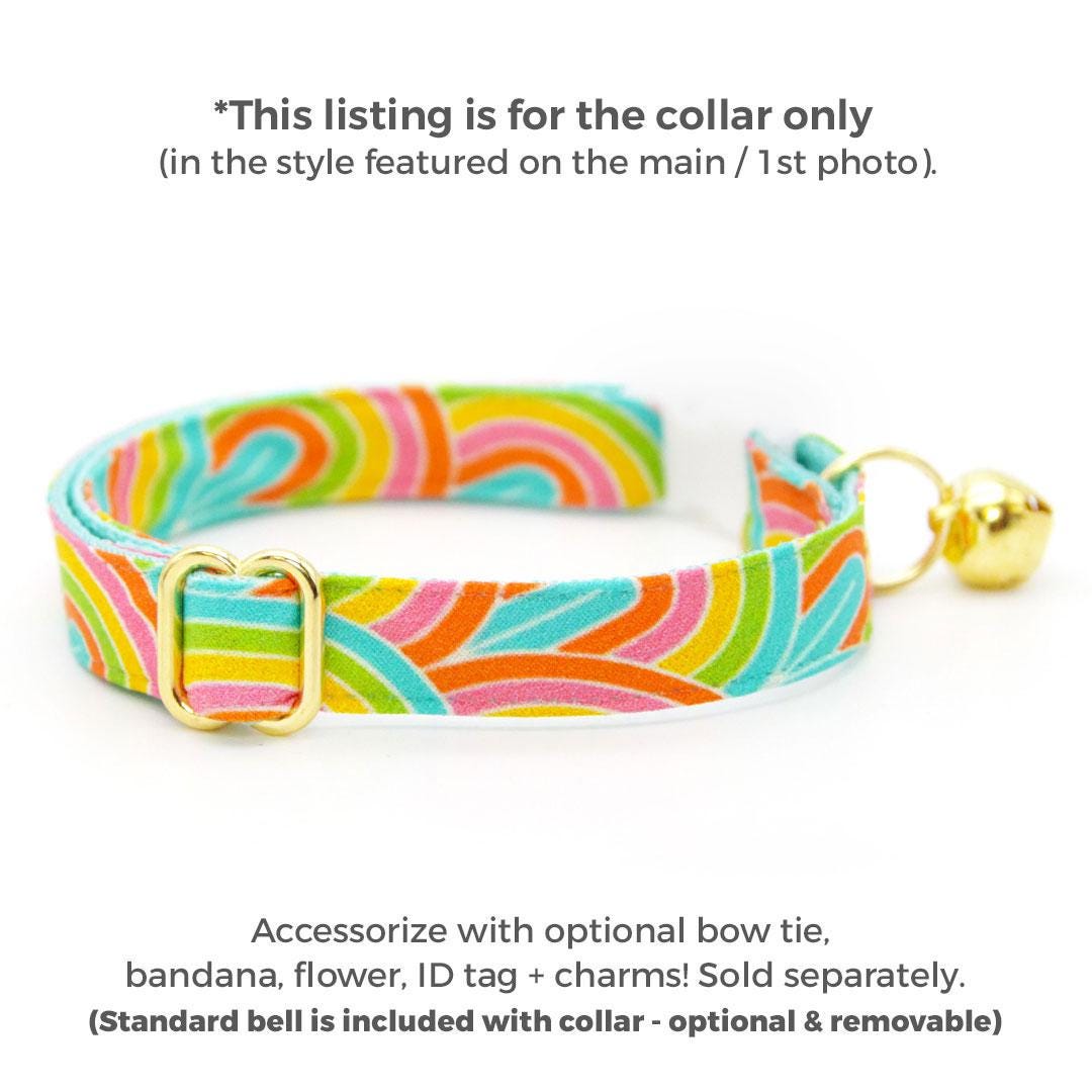 Cat Collar - "Groovy Rainbow" - Fun Retro 60s 70s Cat Collar / Hippie Trippy Colorful Disco Psychedelic / Breakaway Buckle or Non-Breakaway / Cat, Kitten + Small Dog Sizes