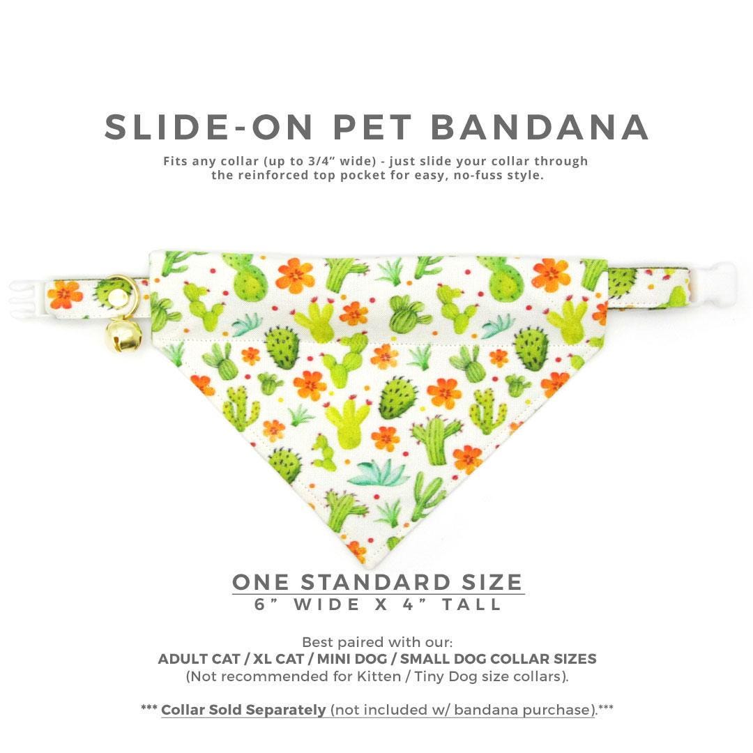 Cactus Cat Bandana - "Desert Dreams" - Southwestern Desert Bandana for Cat + Small Dog / Saguaro, Prickly Pear, Agave, Plants / Slide-on Bandana / Over-the-Collar