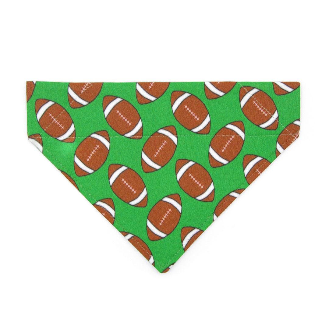 Football Cat Bandana - "Football" - Sports Green Bandana for Cat + Small Dog / Fall, NFL / Slide-on Bandana / Over-the-Collar