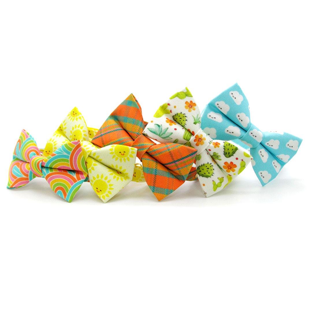 Bow Tie Cat Collar Set - "Sunshine" - Kawaii Yellow Smiling Sun Cat Collar with Bow Tie / Cat, Kitten, Small Dog Sizes