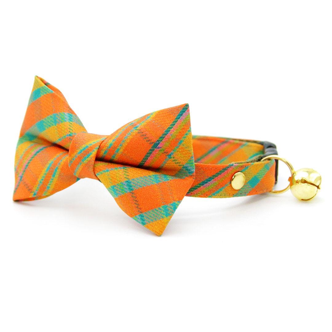 Bow Tie Cat Collar Set - "Canyon Sunset" - Orange Plaid Cat Collar with Bow Tie / Cat, Kitten, Small Dog Sizes