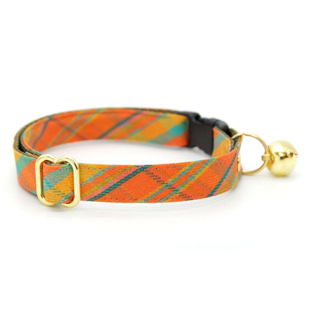 Bow Tie Cat Collar Set - "Canyon Sunset" - Orange Plaid Cat Collar with Bow Tie / Cat, Kitten, Small Dog Sizes