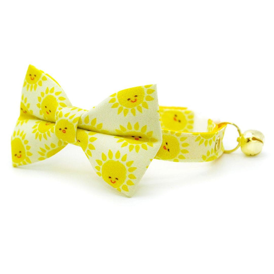 Bow Tie Cat Collar Set - "Sunshine" - Kawaii Yellow Smiling Sun Cat Collar with Bow Tie / Cat, Kitten, Small Dog Sizes