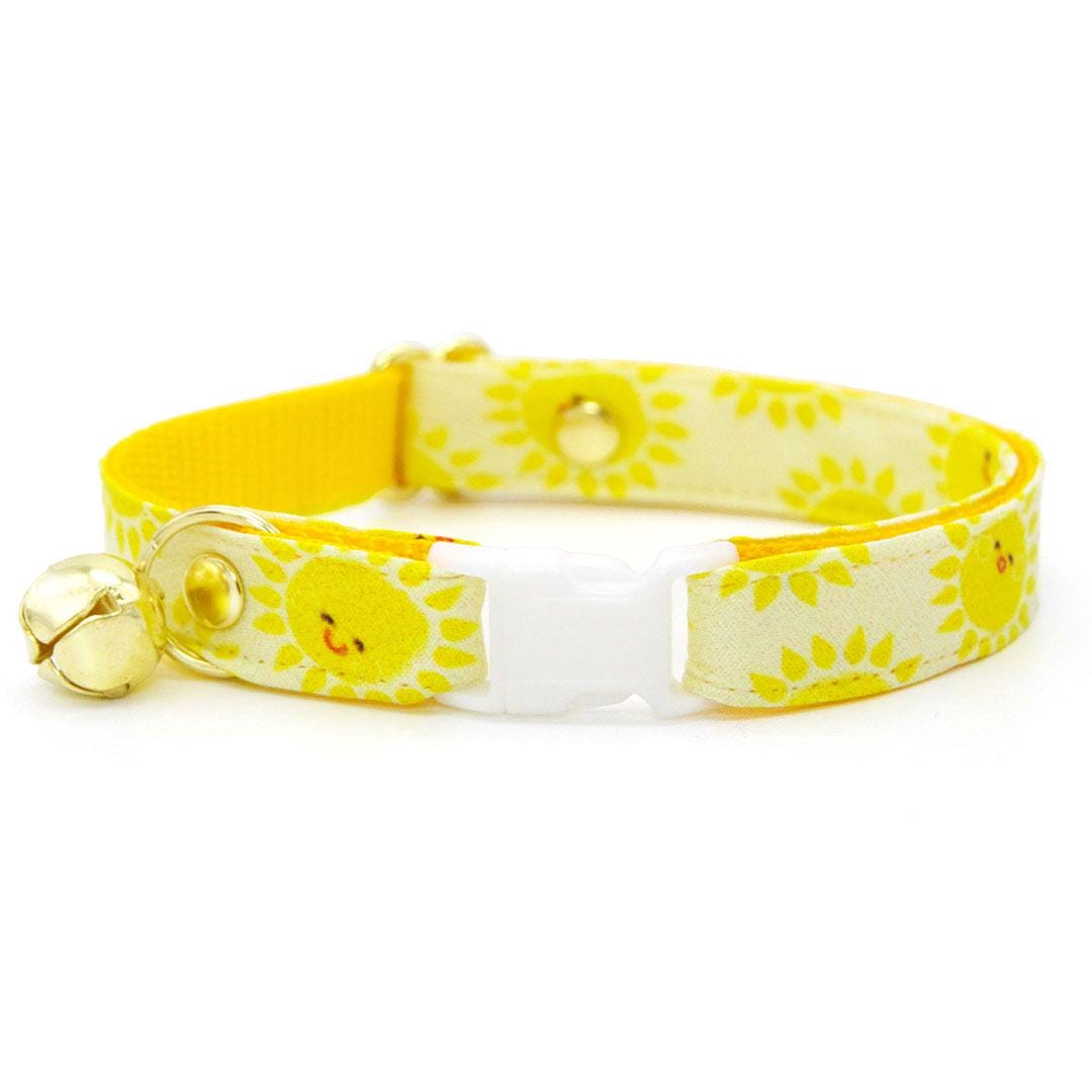 Bow Tie Cat Collar Set - "Sunshine" - Kawaii Yellow Smiling Sun Cat Collar with Bow Tie / Cat, Kitten, Small Dog Sizes