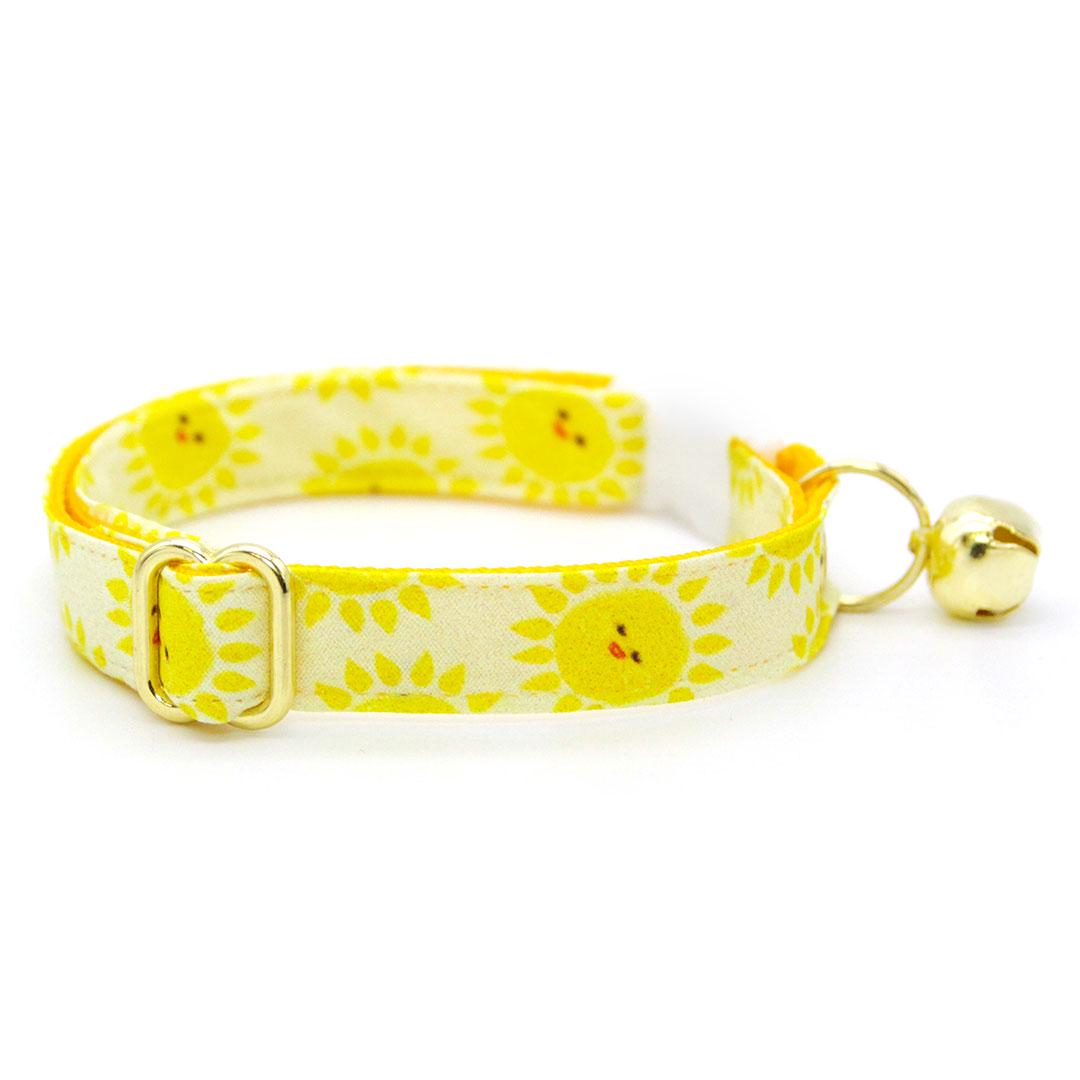 Bow Tie Cat Collar Set - "Sunshine" - Kawaii Yellow Smiling Sun Cat Collar with Bow Tie / Cat, Kitten, Small Dog Sizes