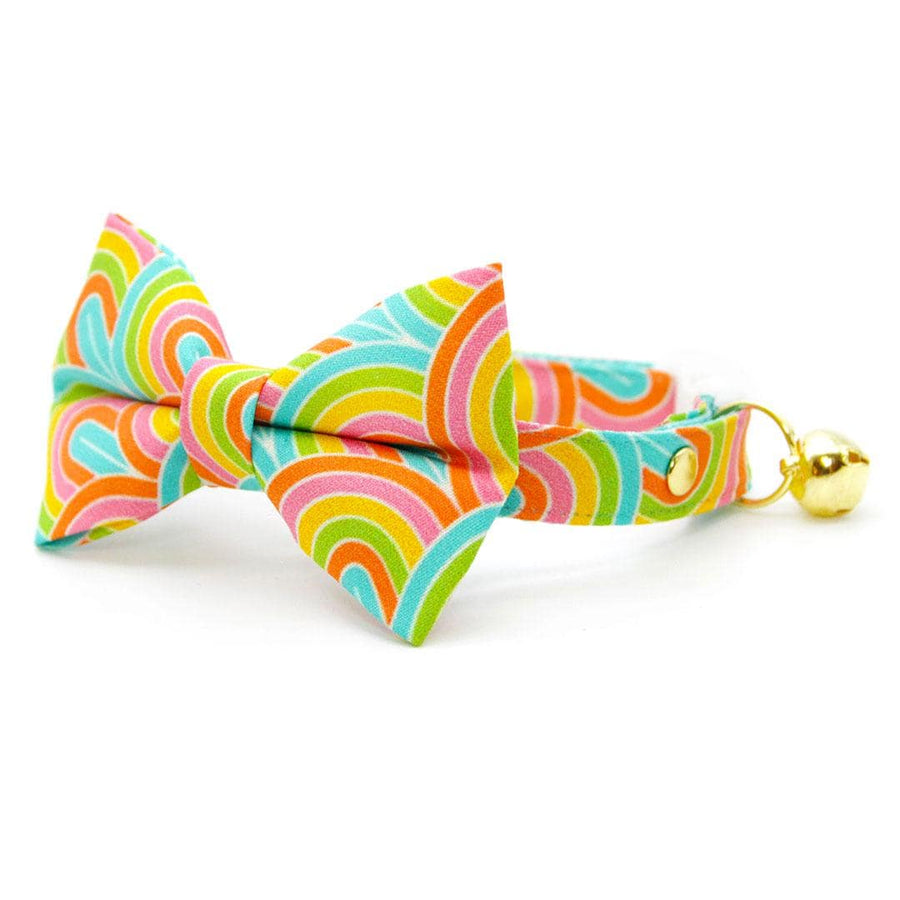 Bow Tie Cat Collar Set - "Groovy Rainbow" - Fun Retro 60s 70s Cat Collar with Bow Tie / Birthday / Cat, Kitten, Small Dog Sizes