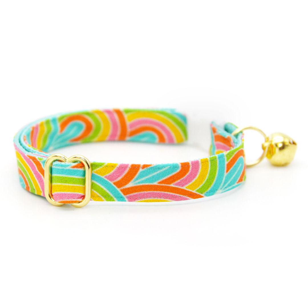 Bow Tie Cat Collar Set - "Groovy Rainbow" - Fun Retro 60s 70s Cat Collar with Bow Tie / Birthday / Cat, Kitten, Small Dog Sizes