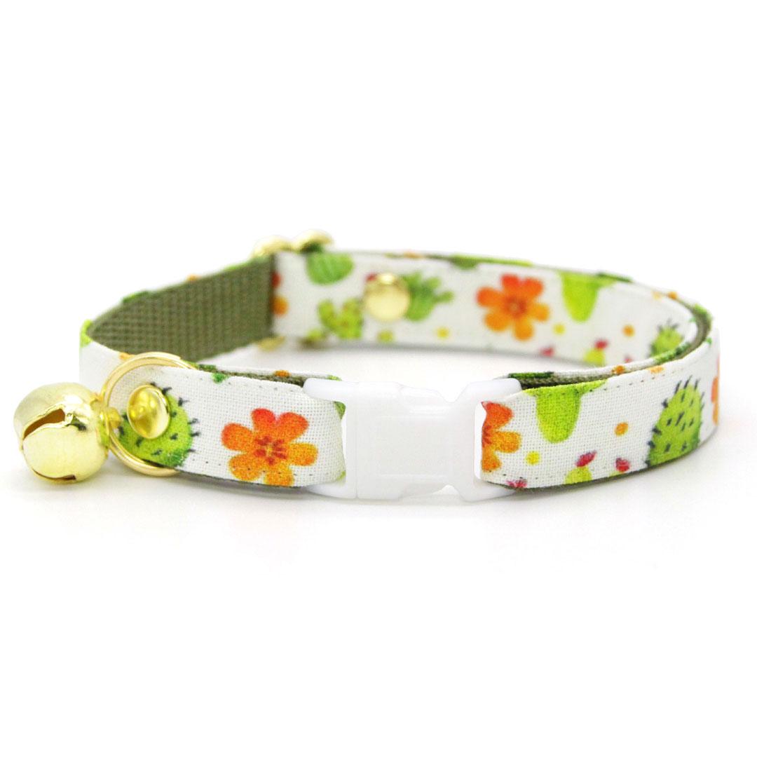 Cat Collar + Flower Set - "Desert Dreams" - Cactus Cat Collar w/ Peach Felt Flower (Detachable) / Cat, Kitten + Small Dog Sizes