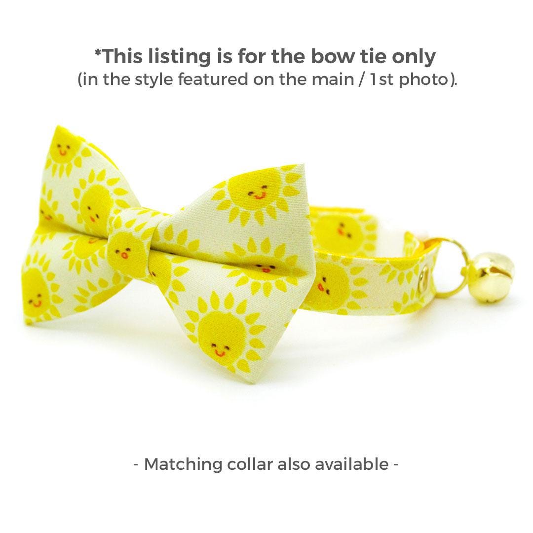 Sun Cat Bow Tie - "Sunshine" - Smiling Yellow Sun Bow Tie for Cat Collar / Summer, Fun, Cute, Kawaii / Cat, Kitten + Small Dog Bowtie