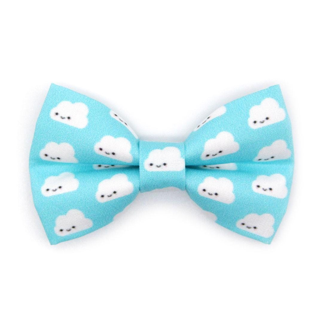 Cloud Cat Bow Tie - "Happy Clouds" - Blue Smiling Cloud Bow Tie for Cat Collar / Birthday, Fun, Kawaii / Cat, Kitten + Small Dog Bowtie
