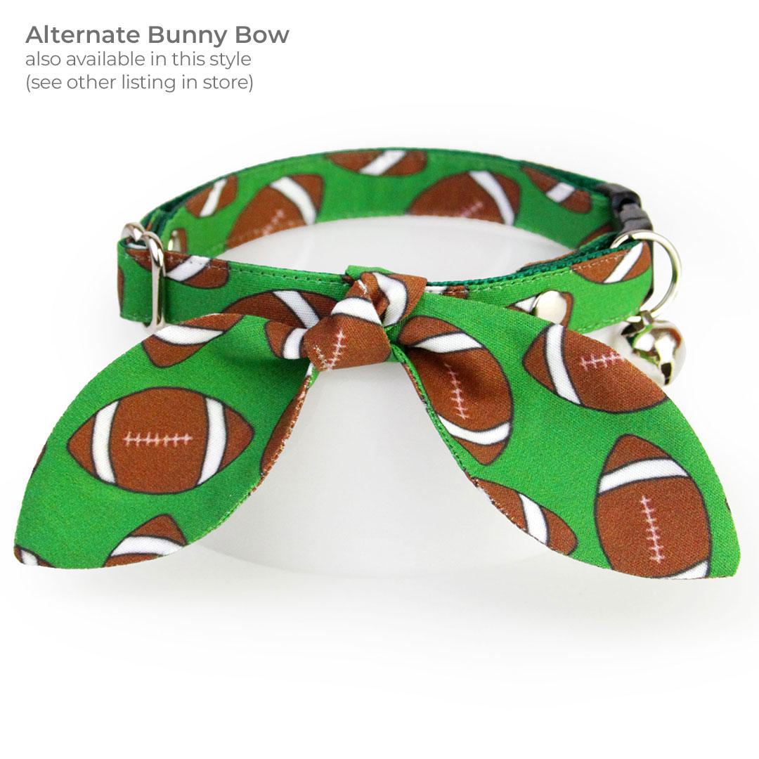 Football Cat Bow Tie - "Football" - Sports Green Bow Tie for Cat Collar / Sporty, Fall, NFL / Cat, Kitten + Small Dog Bowtie