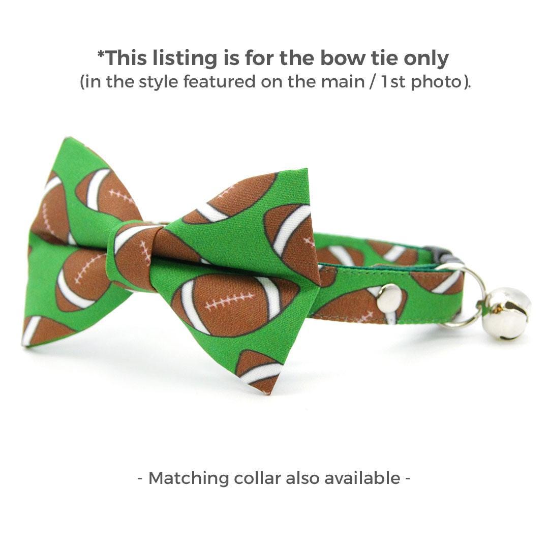 Football Cat Bow Tie - "Football" - Sports Green Bow Tie for Cat Collar / Sporty, Fall, NFL / Cat, Kitten + Small Dog Bowtie
