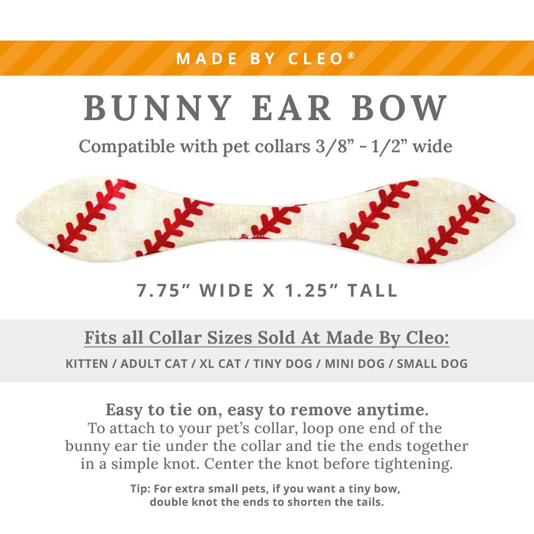 Cat Collar & Bunny Ear Bow Set - "Baseball" - Sports Red & White Baseball Cat Collar w/ Matching Bunny Bow Tie / Tie-On Scarf / Cat, Kitten + Small Dog Sizes