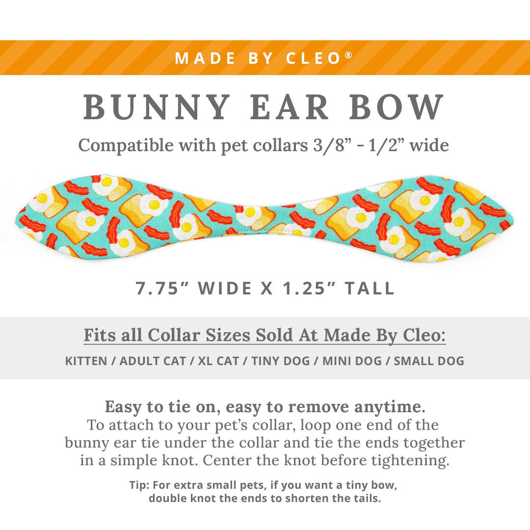 Cat Collar & Bunny Ear Bow Set - "Breakfast Club" - Bacon, Egg & Toast Cat Collar w/ Matching Bunny Bow Tie / Food, Fun / Tie-On Scarf / Cat, Kitten + Small Dog Sizes