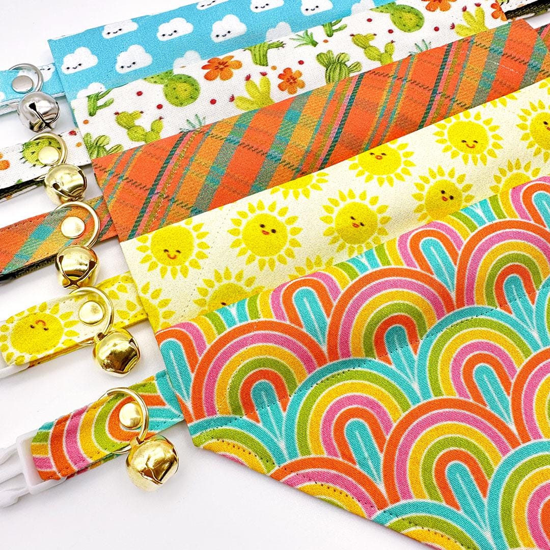 Cactus Cat Collar - "Desert Dreams" - Southwestern Desert Cat Collar / Saguaro, Prickly Pear, Agave, Succulent Plant Lover / Breakaway Buckle or Non-Breakaway / Cat, Kitten + Small Dog Sizes