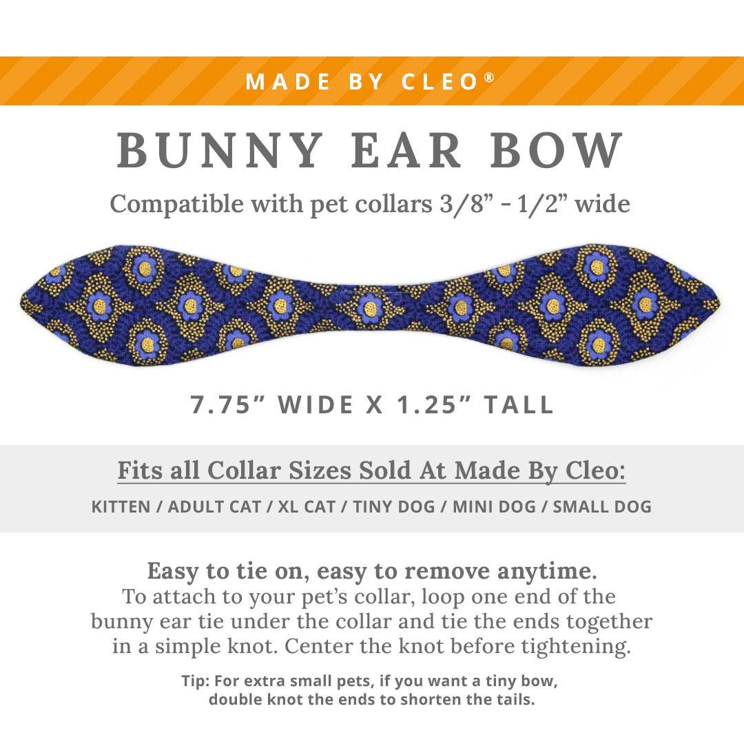 Cat Collar & Bunny Ear Bow Set - "Santorini" - Rifle Paper Co® Metallic Gold & Blue Cat Collar w/ Matching Bunny Bow Tie / Tie-On Scarf / Cat, Kitten + Small Dog Sizes