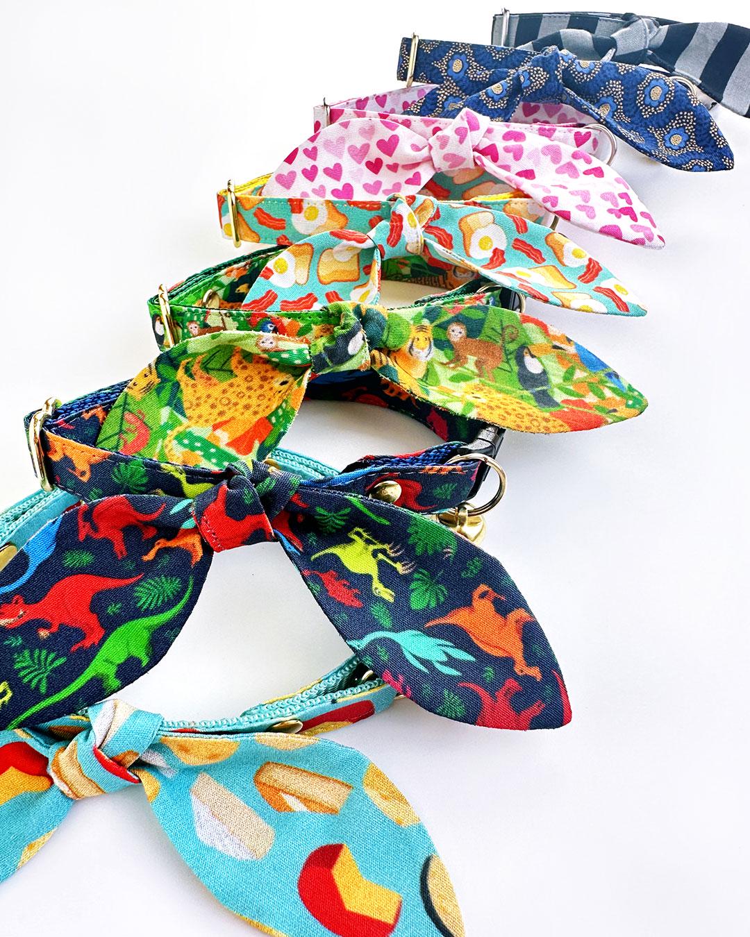 Cat Collar & Bunny Ear Bow Set - "Unexpected Guest" - Black & Gray Stripe Cat Collar w/ Matching Bunny Bow Tie / Tie-On Scarf / Cat, Kitten + Small Dog Sizes