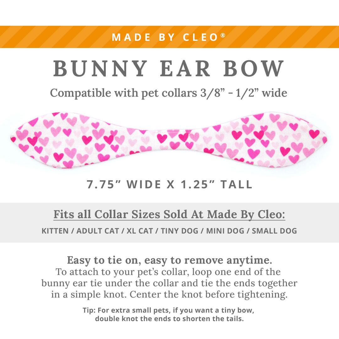 Cat Collar & Bunny Ear Bow Set - "Darling" - Cute Pink Heart Cat Collar w/ Matching Bunny Bow Tie / Tie-On Scarf / Cat, Kitten + Small Dog Sizes