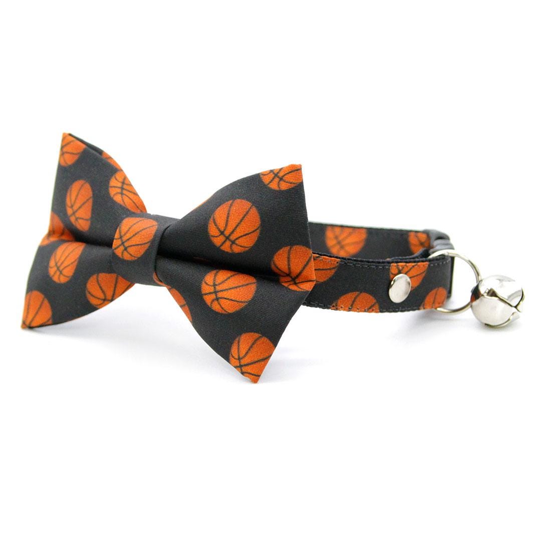 Cat Collar - &quot;Basketball&quot; - Black &amp; Orange Basketball Cat Collar / Sports, NBA / Breakaway Buckle or Non-Breakaway / Cat, Kitten + Small Dog Sizes