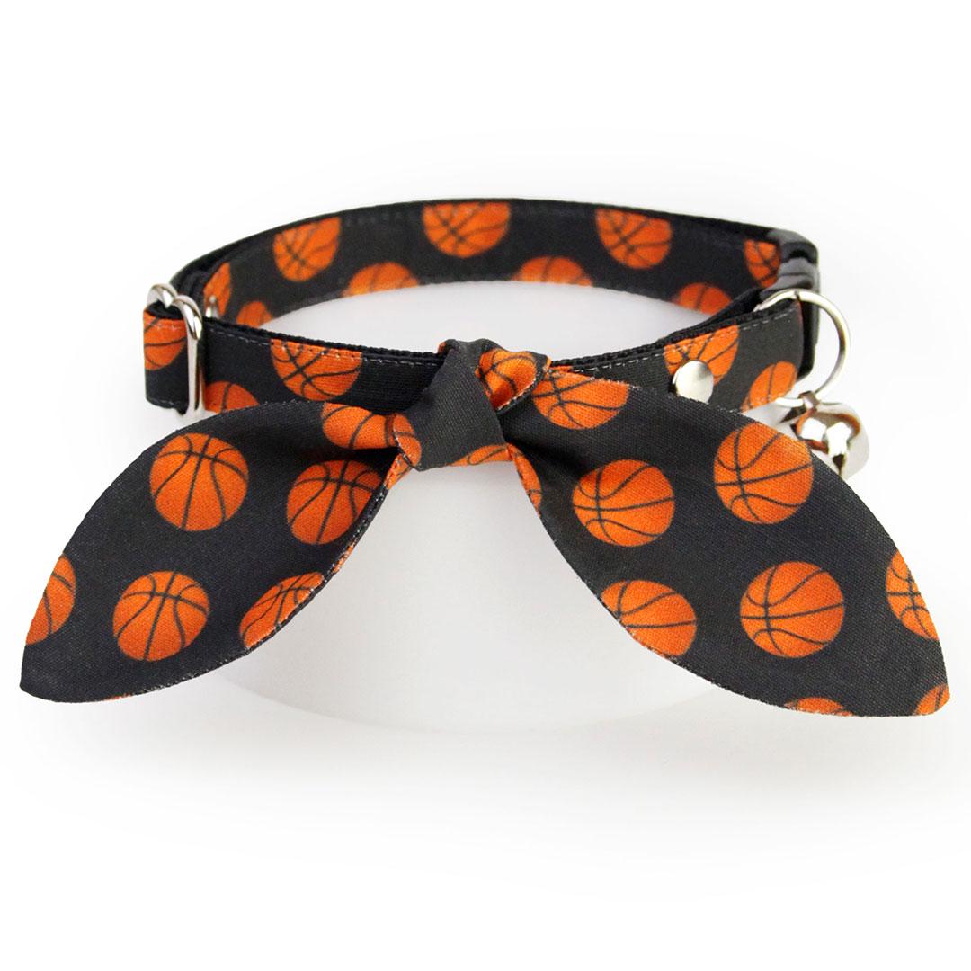 Cat Collar - &quot;Basketball&quot; - Black &amp; Orange Basketball Cat Collar / Sports, NBA / Breakaway Buckle or Non-Breakaway / Cat, Kitten + Small Dog Sizes