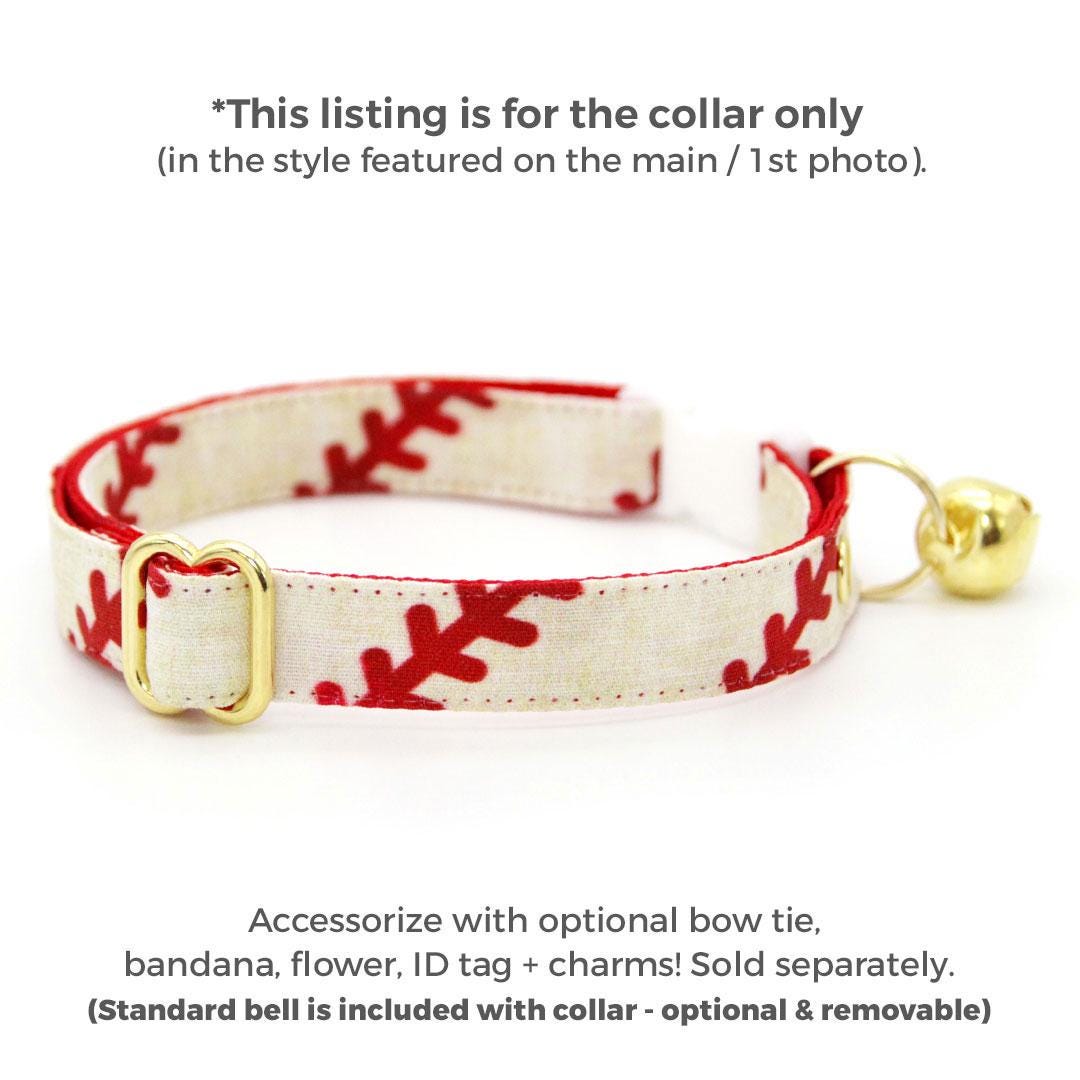 Cat Collar - "Baseball" - Red & White Baseball Cat Collar / Spring, Summer, Softball, Little League, American / Breakaway Buckle or Non-Breakaway / Cat, Kitten + Small Dog Sizes
