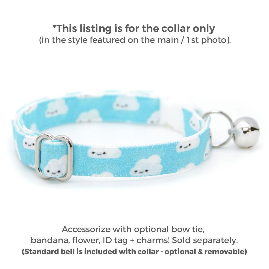 Cat Collar - "Happy Clouds" - Kawaii Sky Blue Cloud Cat Collar / Breakaway Buckle or Non-Breakaway / Cat, Kitten + Small Dog Sizes